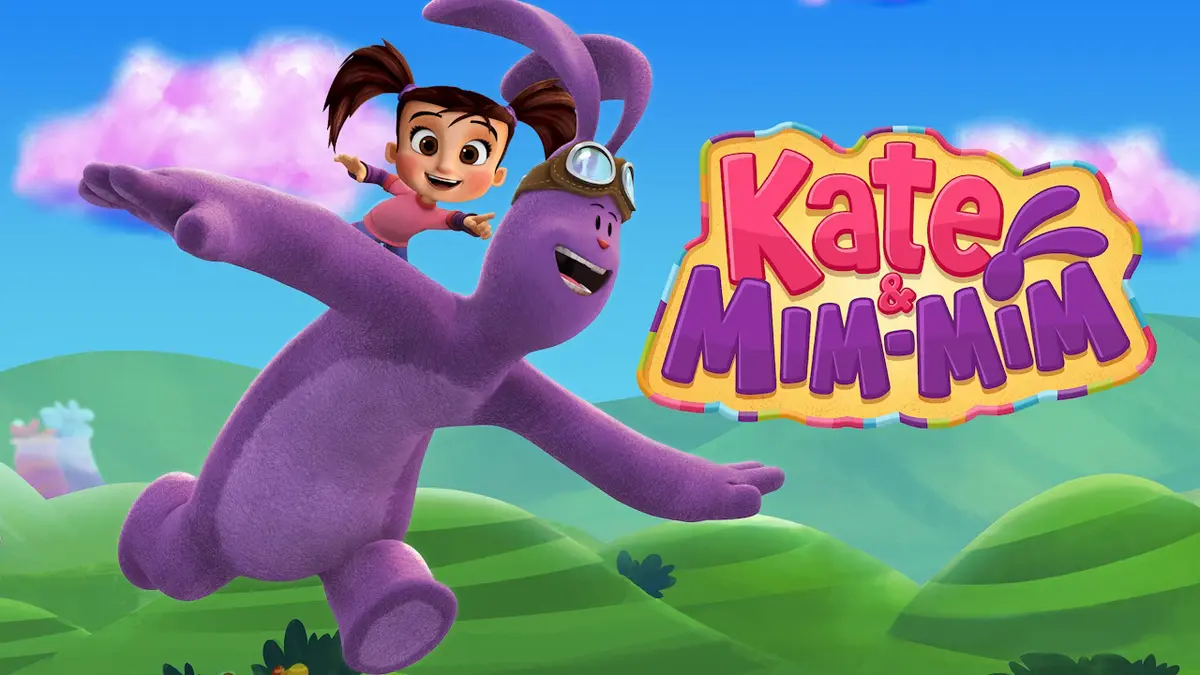 Kate and Mim-Mim key art with Kate riding Mim-Mim across a green landscape