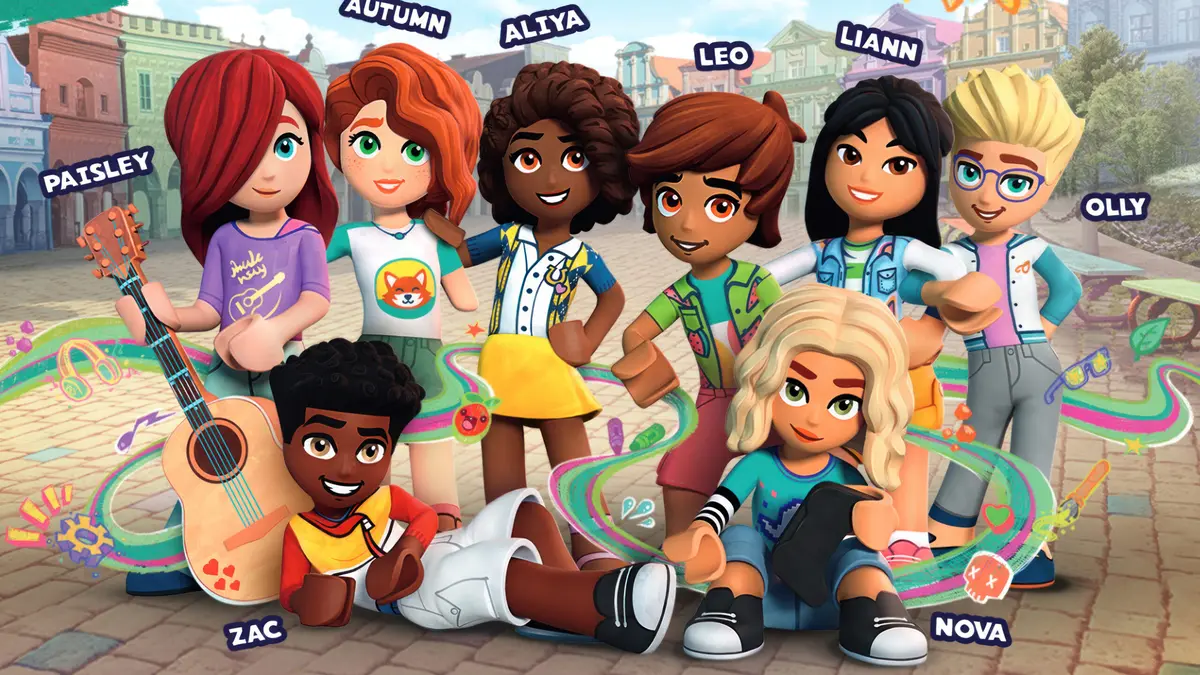 The new generation of LEGO Friends characters on a city street